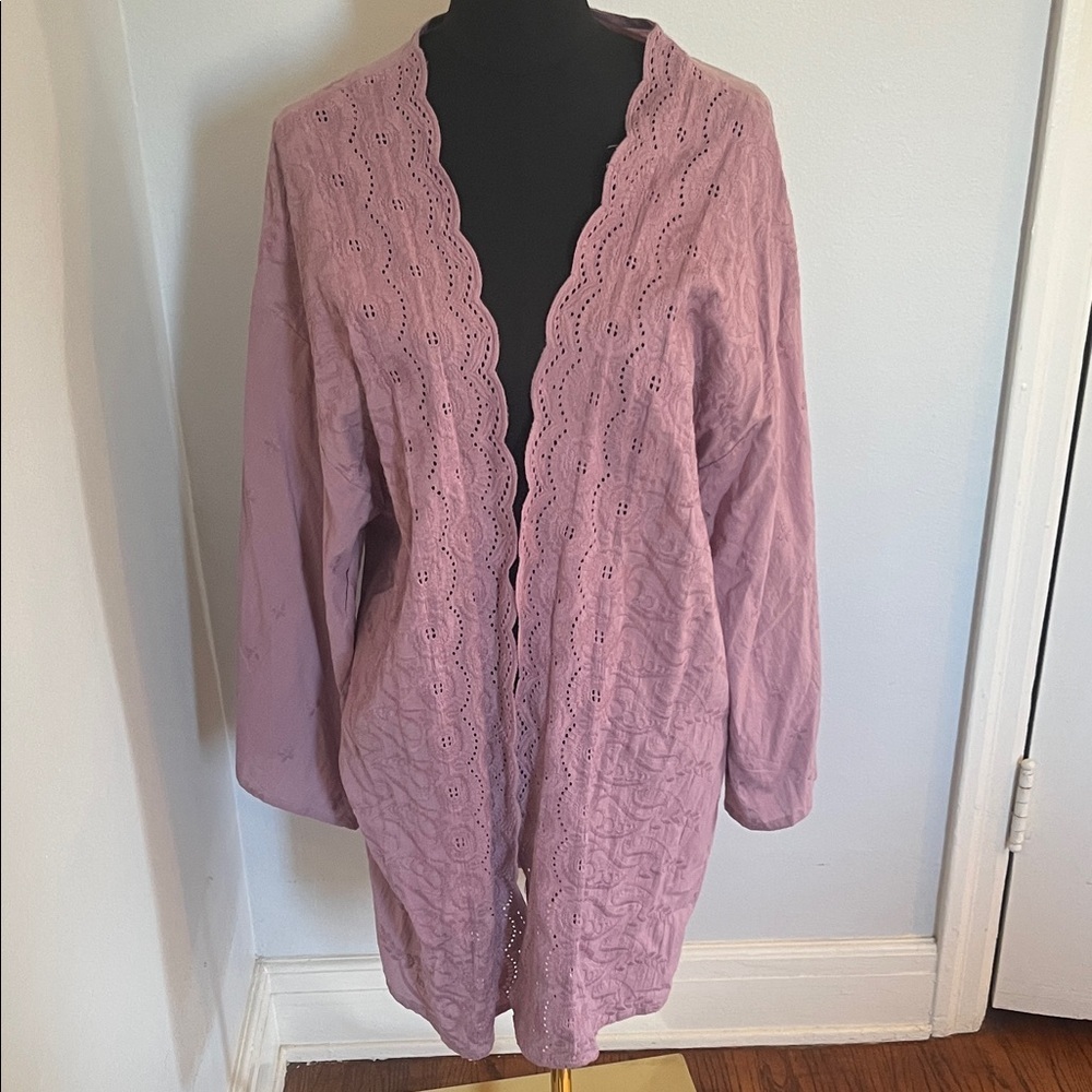 World Market Lavender Open Front long cotton embroidered Cardigan One size